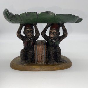 Vintage Bellhop Monkeys Holding Large Banana Or Tobacco Leaf. Rare